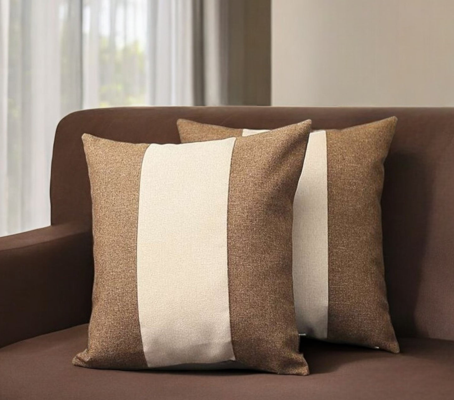 Set Of Two 18" X 18" Brown And Grey Polyester Geometric Zippered Pillow