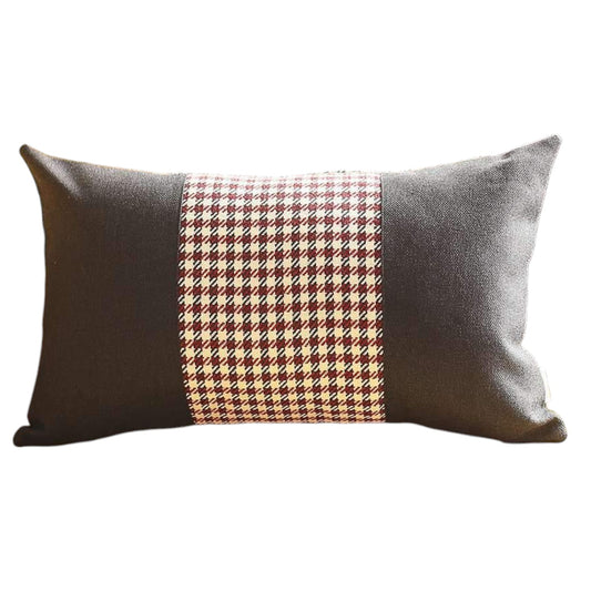 Set Of Two 20" X 12" Black And Red Polyester Houndstooth Zippered Pillow