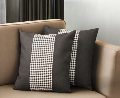 Set Of Two 18" X 18" Black And White Polyester Houndstooth Zippered Pillow