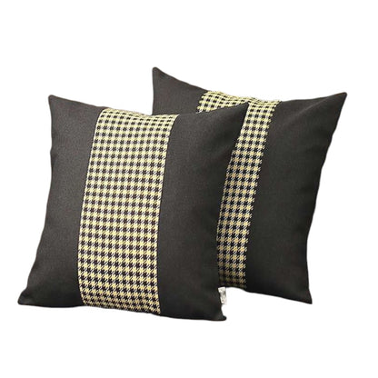 Set Of Two 18" X 18" Black And Yellow Polyester Houndstooth Zippered Pillow