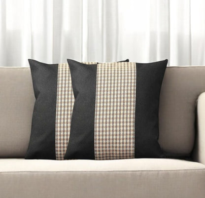 Set Of Two 18" X 18" Black And Brown Polyester Houndstooth Zippered Pillow