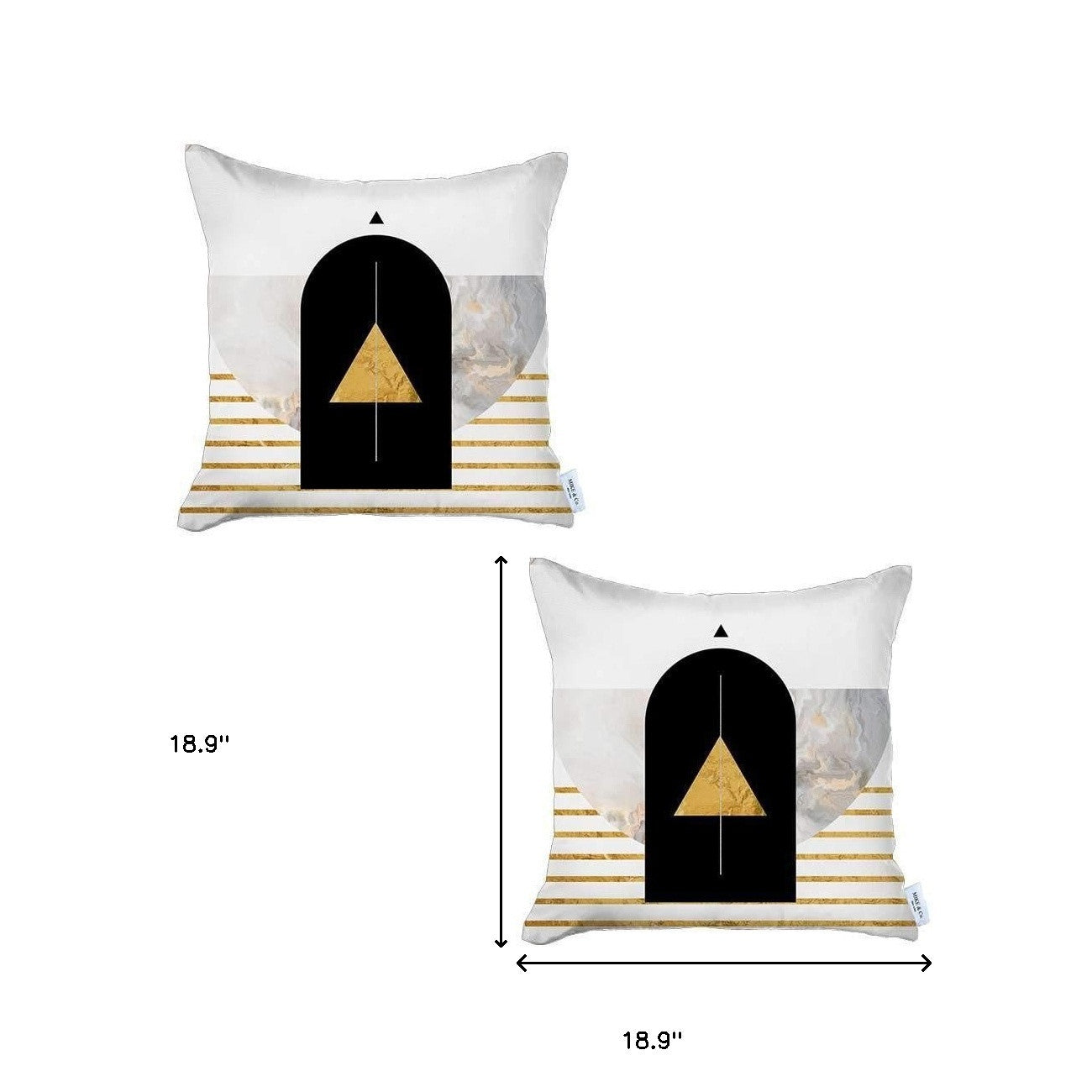 Set Of Two 18" X 18" White Black And Gold Abstract Zippered Handmade Polyester Throw Pillow