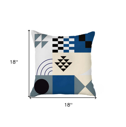 Set Of Two 18" X 18" Blue and Black Polyester Abstract Zippered Pillow