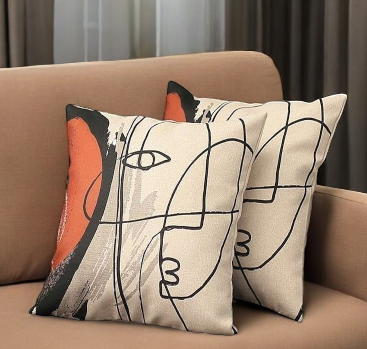 Set of Two 18" X 18" Gray and Black Abstract Polyester Zippered Pillow