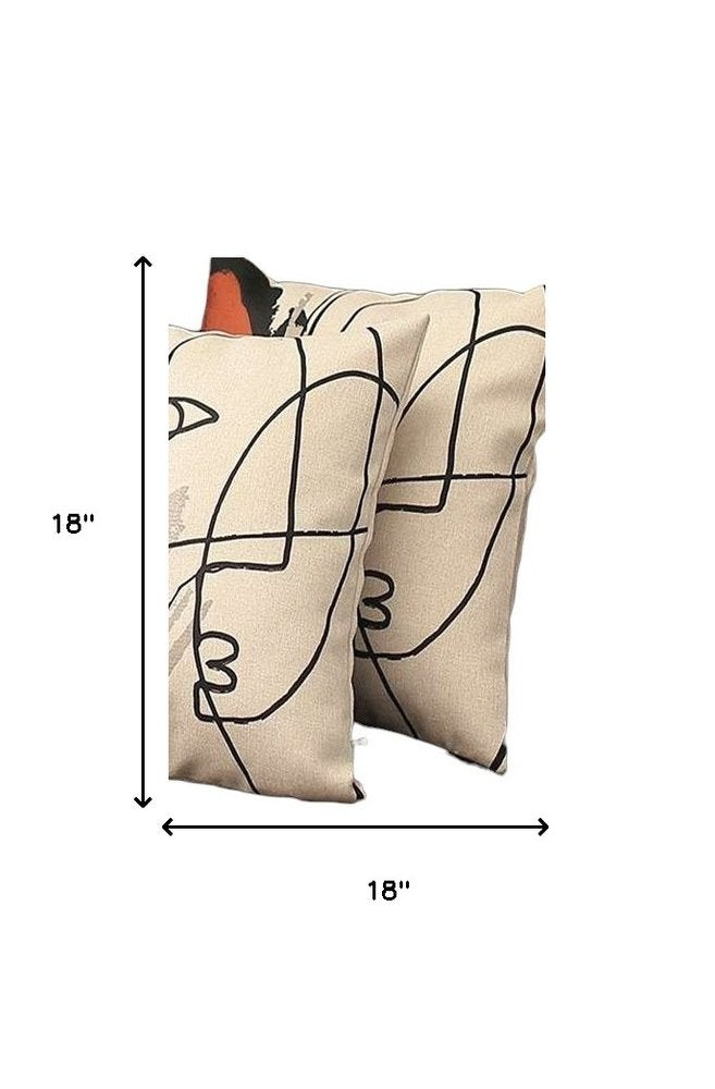 Set of Two 18" Gray And Black Abstract Fabric Throw Pillows