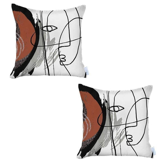 Set of Two 18" Gray And Black Abstract Fabric Throw Pillows