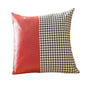Set of Two 18" Red Black and White Houndstooth Fabric and Faux Leather Throw Pillows