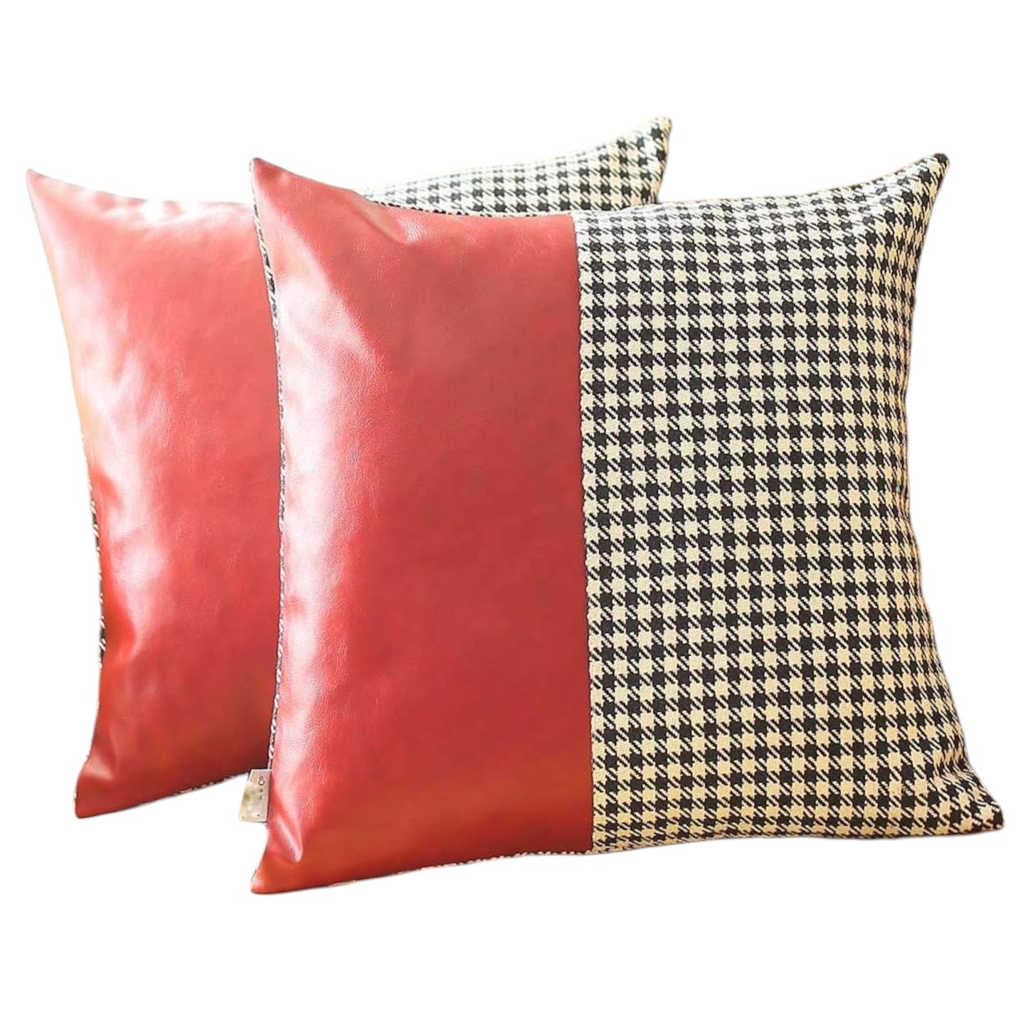 Set Of Two 18" X 18" Red Polyester Houndstooth Zippered Pillow