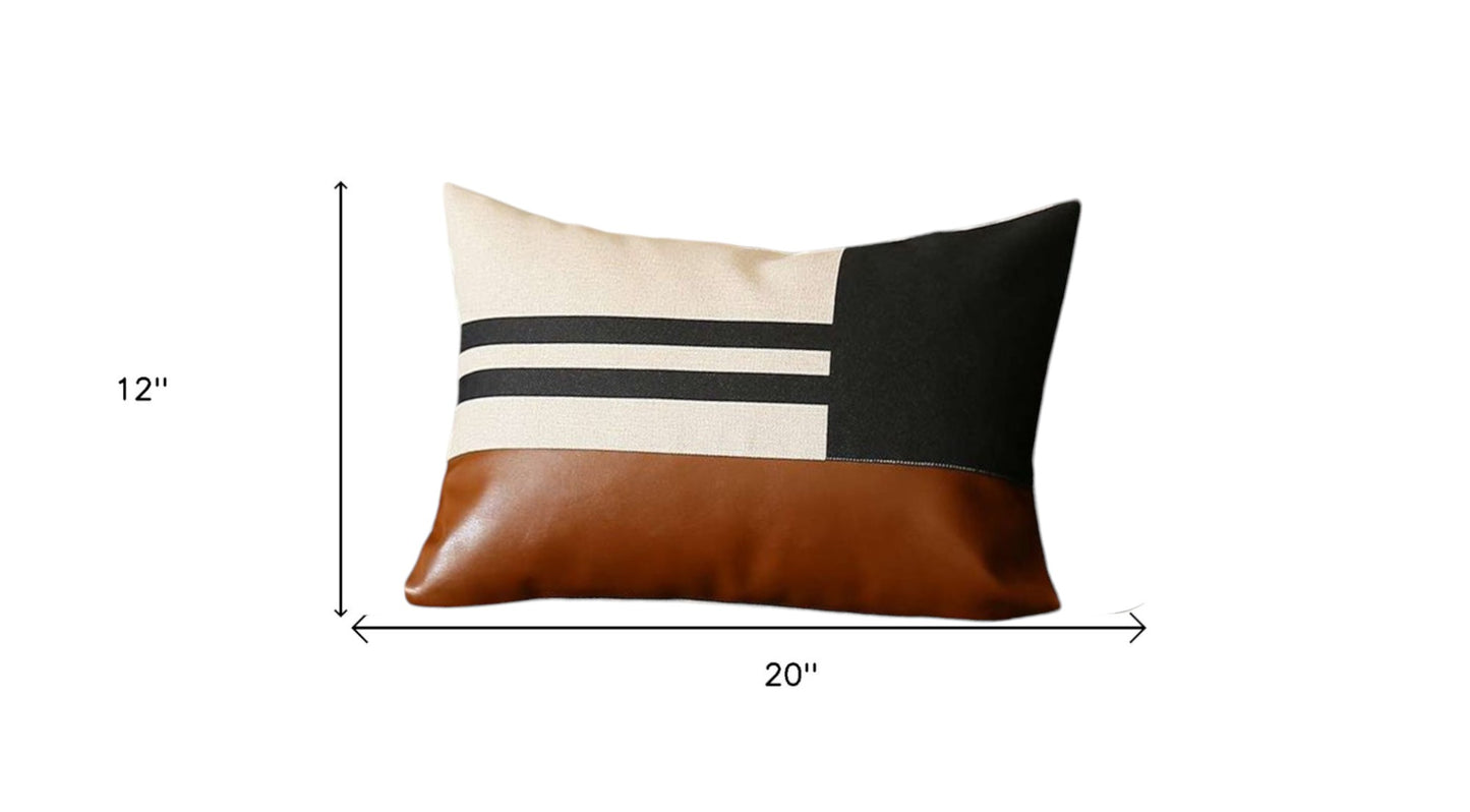 Set Of Two 20" X 12" Brown And Black Polyester Striped Zippered Pillow