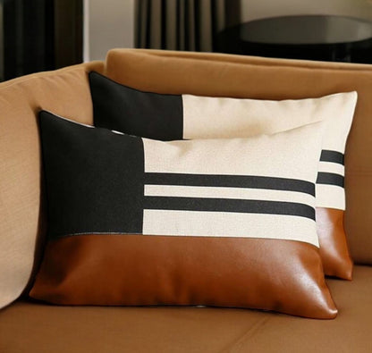 Set Of Two 20" X 12" Brown And Black Polyester Striped Zippered Pillow