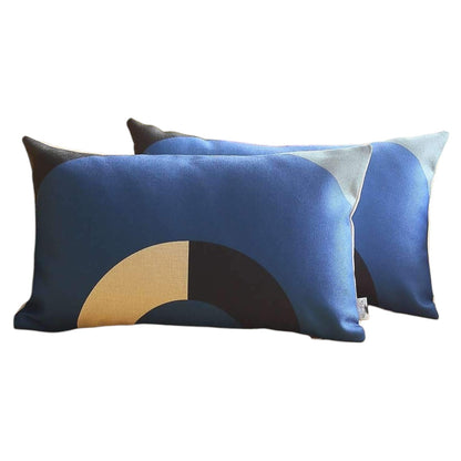 Set Of Two 20" X 12" Blue Gray White And Black Polyester Abstract Zippered Pillow