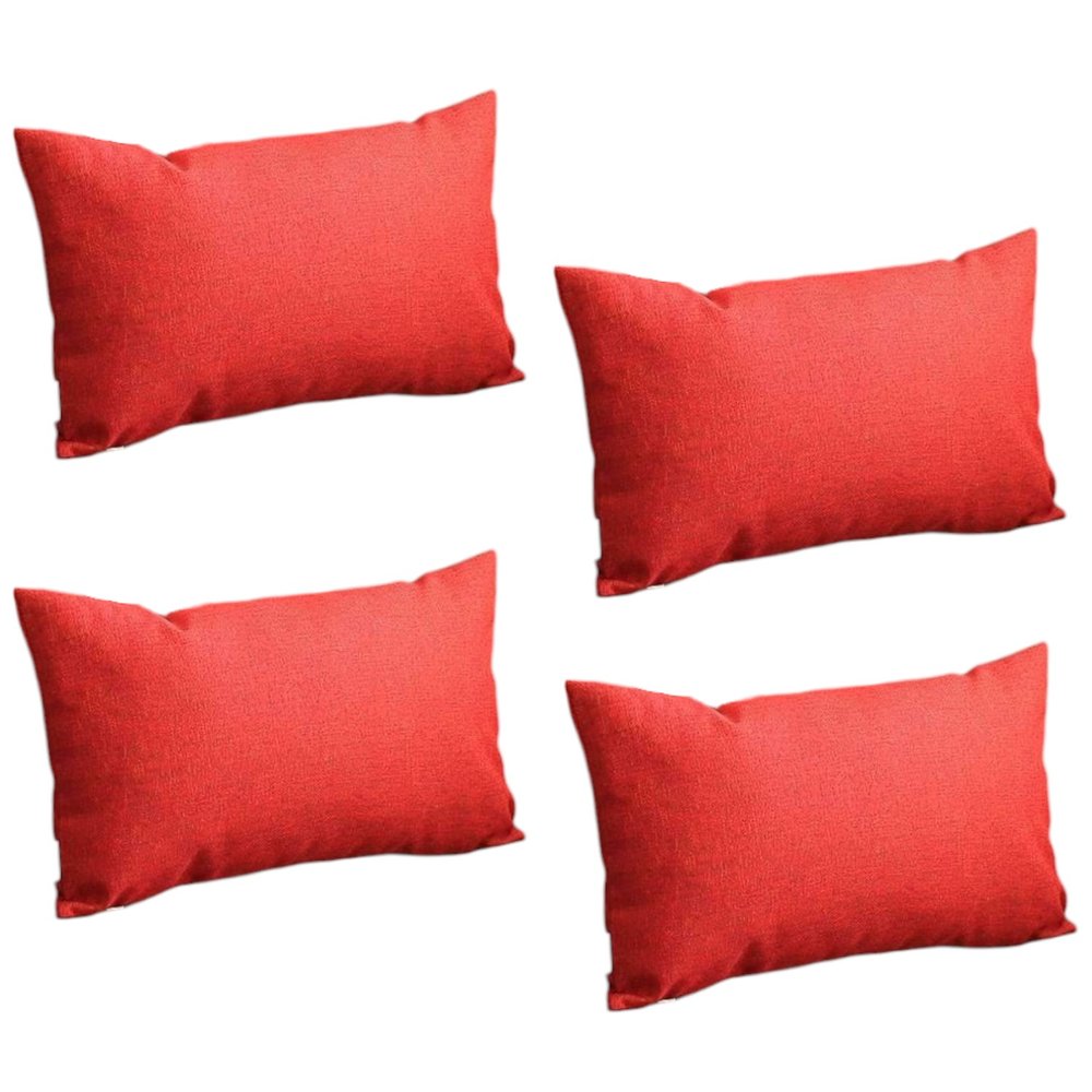 Set of Four 12" X 20" Red Fabrc Lumbar Throw Pillows