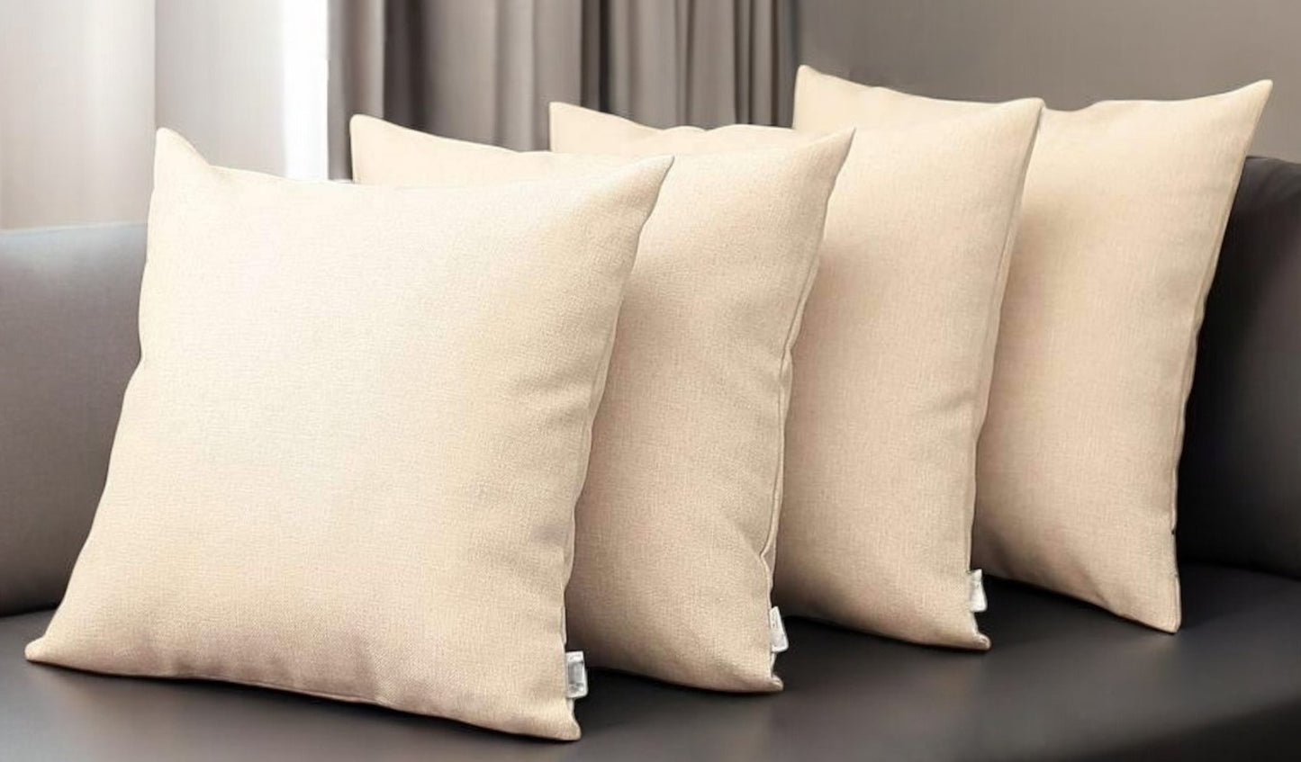 Set Of Four 18" X 18" Ivory Polyester Zippered Pillow