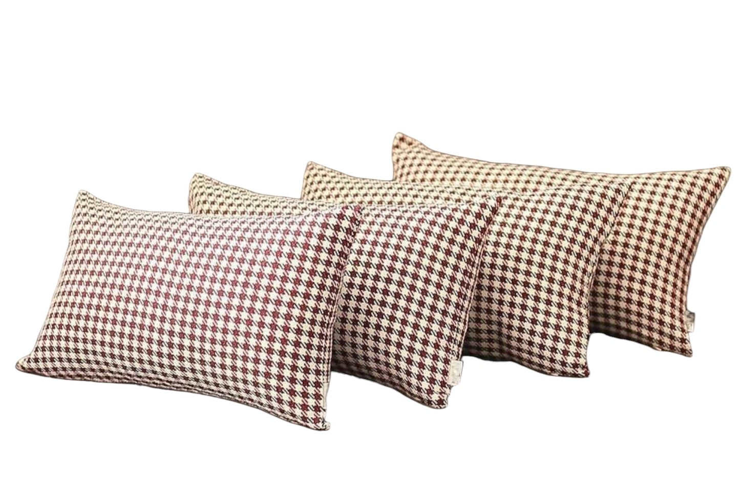 Set Of Four 20" X 12" Red Polyester Houndstooth Zippered Pillow