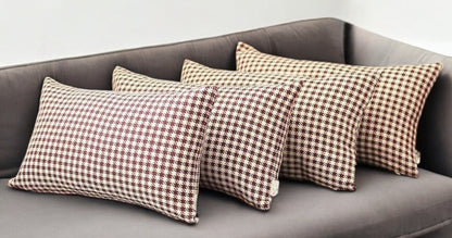 Set Of Four 20" X 12" Red Polyester Houndstooth Zippered Pillow