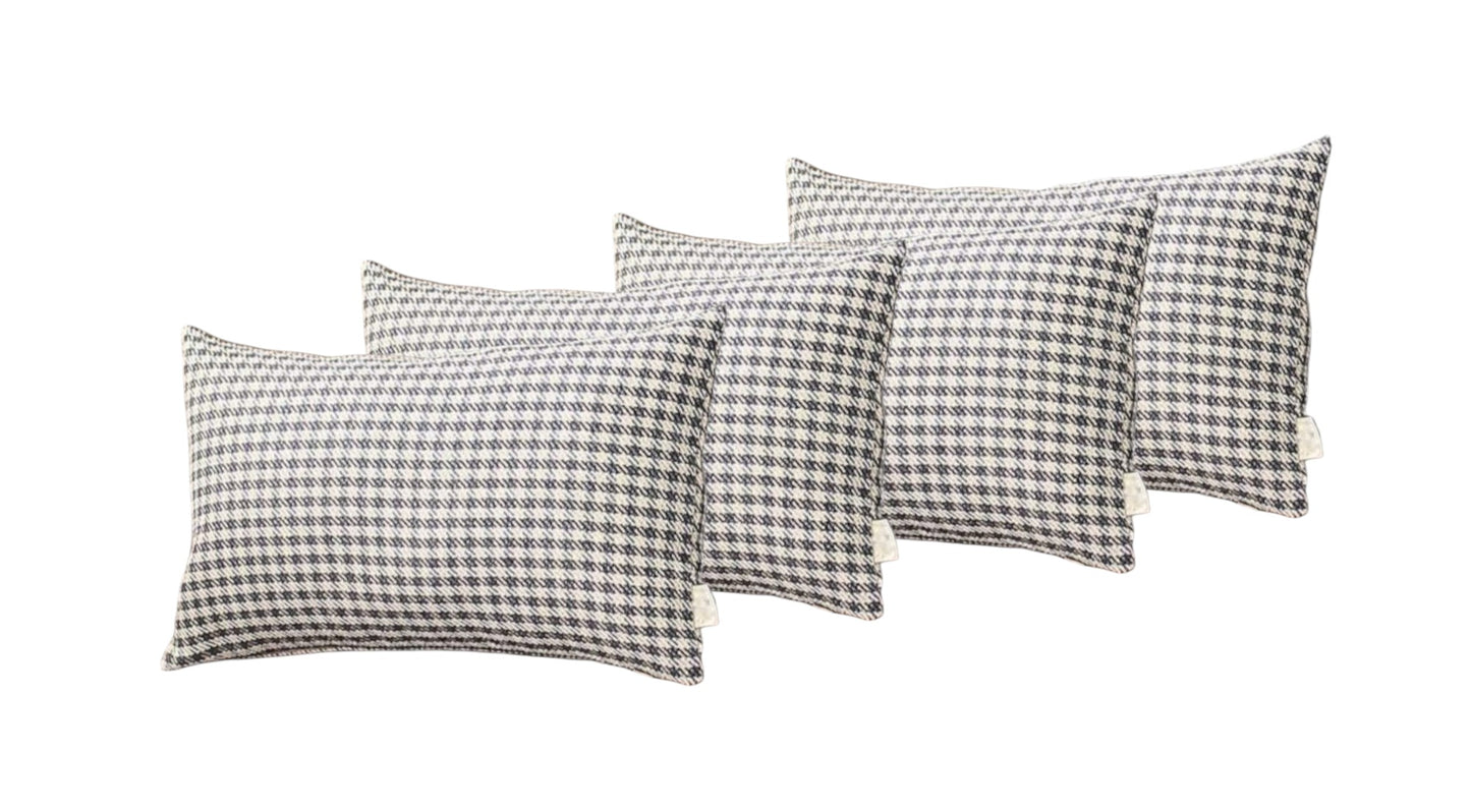 Set Of Four 20" X 12" Black Polyester Houndstooth Zippered Pillow