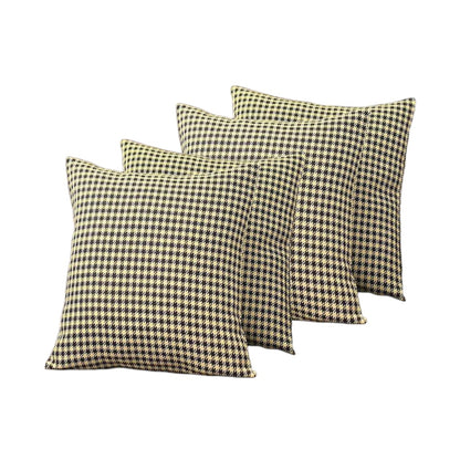 Set Of Four 18" X 18" Yellow Polyester Houndstooth Zippered Pillow