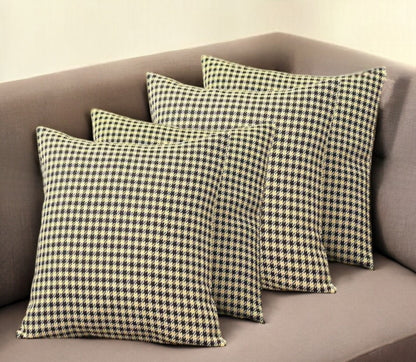 Set Of Four 18" X 18" Yellow Polyester Houndstooth Zippered Pillow