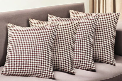 Set Of Four 18" X 18" Red Polyester Houndstooth Zippered Pillow