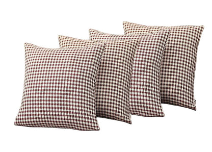 Set of Four 18" Red and White Houndstooth Fabric Throw Pillows