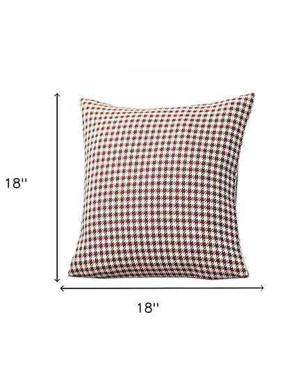 Set Of Four 18" X 18" Red Polyester Houndstooth Zippered Pillow