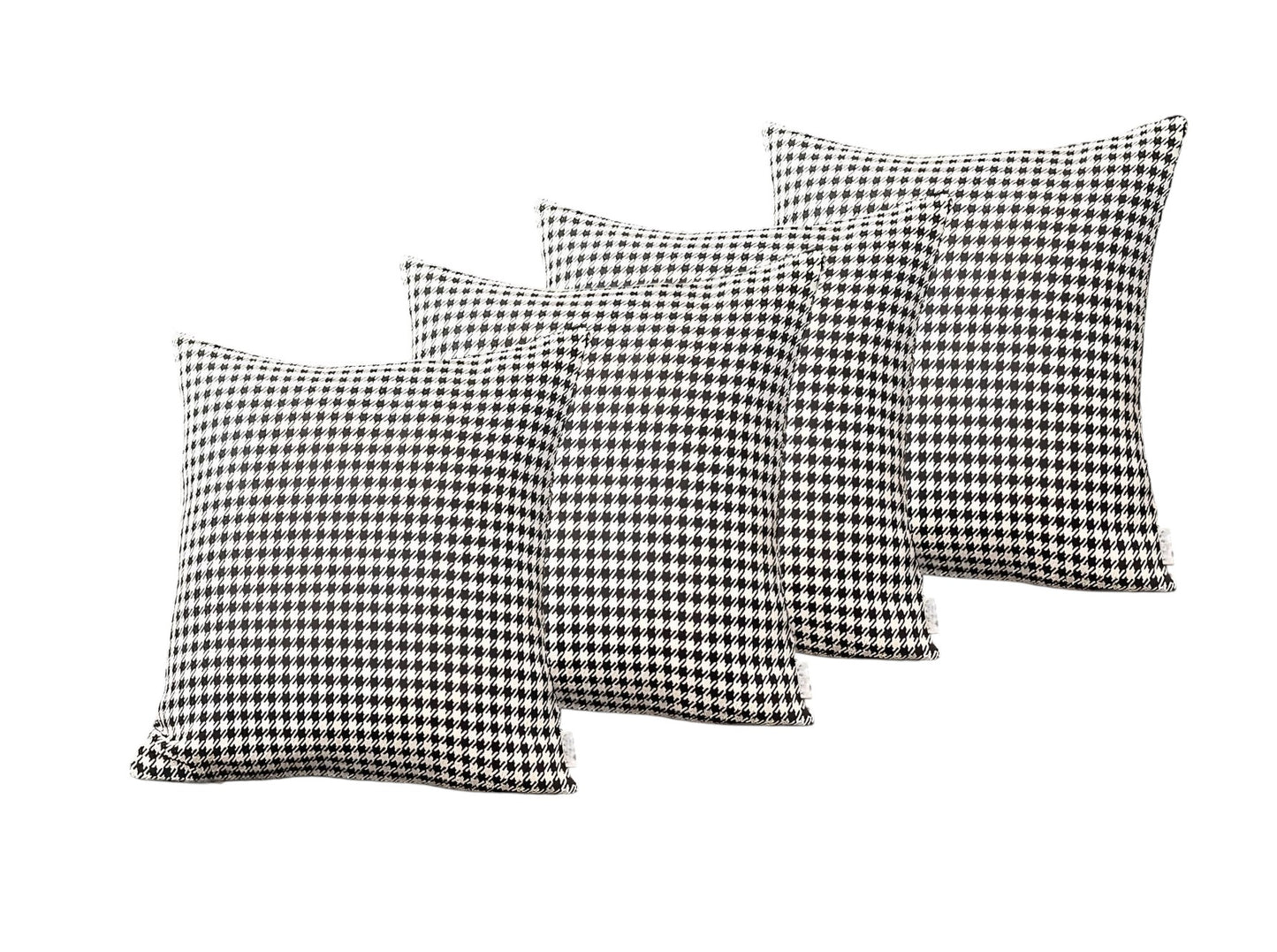 Set Of Four 18" X 18" Grey Polyester Houndstooth Zippered Pillow