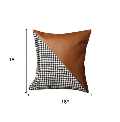 Set Of Four 18" X 18" Brown And Black Polyester Houndstooth Zippered Pillow