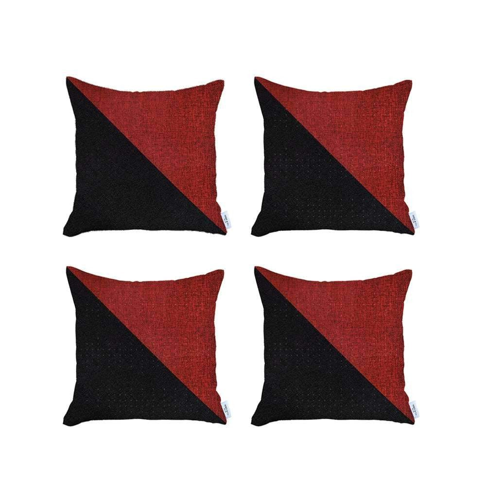 Set Of Four 18" X 18" Red And Black Geometric Zippered Handmade Polyester Throw Pillow