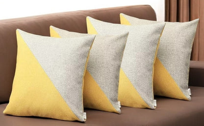 Set Of Four 18" X 18" Grey And Yellow Polyester Geometric Zippered Pillow