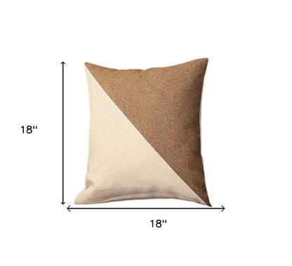 Set of Four 18" Ivory and Brown Color Block Fabric Throw Pillows