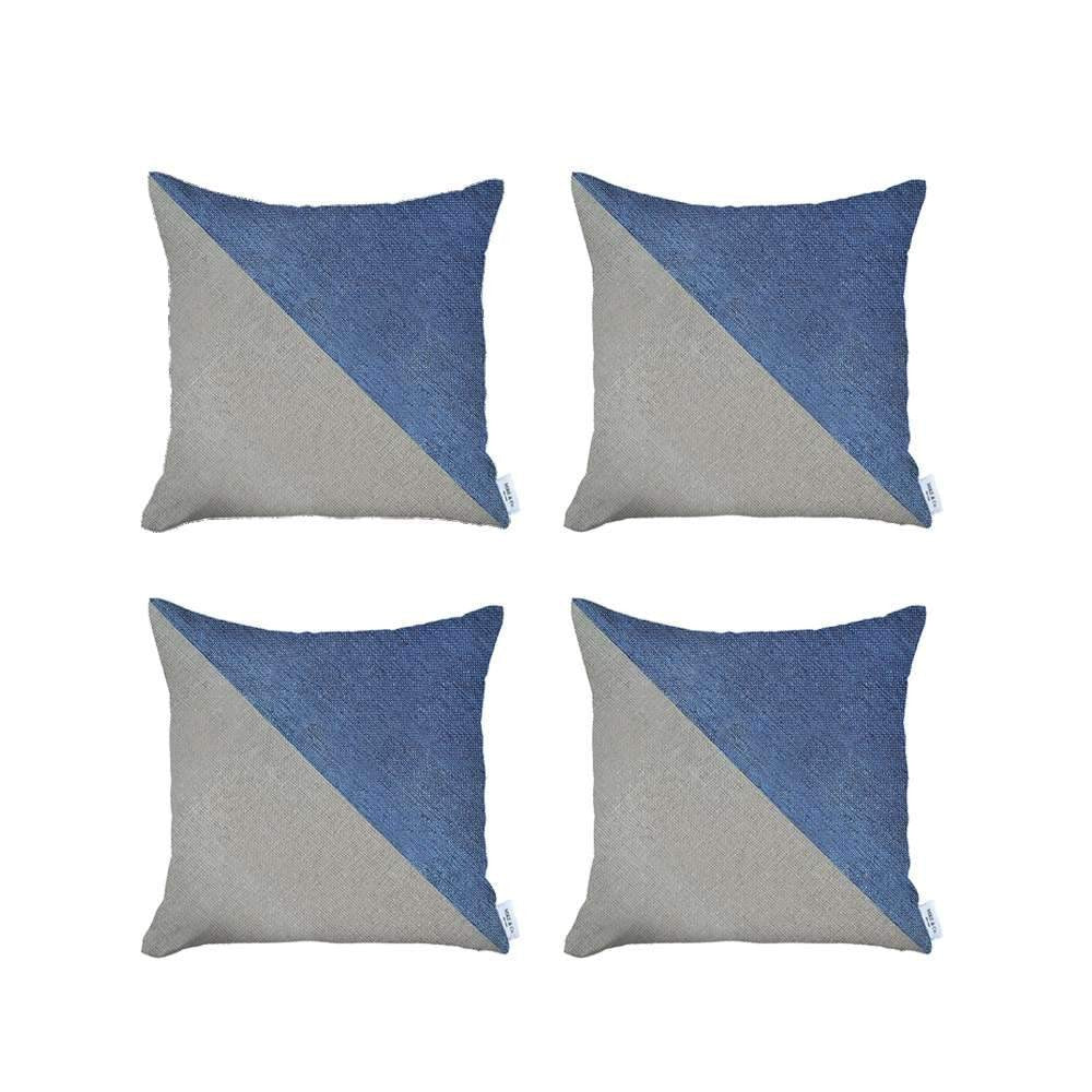 Set Of Four 18" X 18" Blue And Grey Geometric Zippered Handmade Polyester Throw Pillow