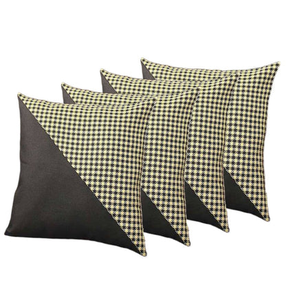 Set Of Four 18" X 18" Black And Yellow Polyester Houndstooth Zippered Pillow