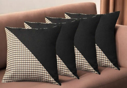 Set Of Four 18" X 18" Black And Brown Polyester Houndstooth Zippered Pillow