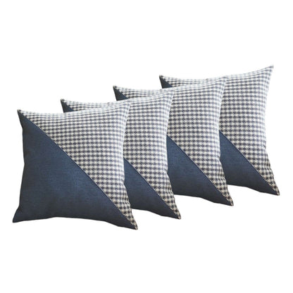 Set Of Four 18" X 18" Black And Blue Polyester Houndstooth Zippered Pillow