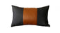 Set of Four 12" X 20" Black and Brown Color Block Fabric and Faux Leather Lumbar Throw Pillows