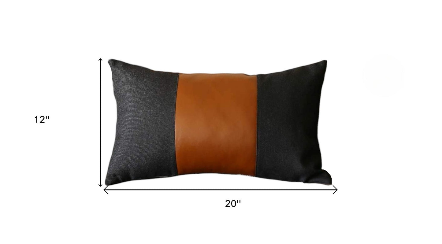 Set Of Four 20" X 12" Black And Brown Polyester Geometric Zippered Pillow