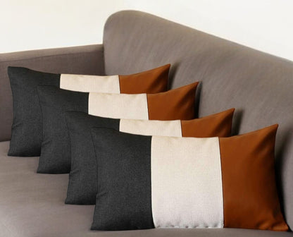 Set Of Four 20" X 12" Black Grey And Brown Polyester Geometric Zippered Pillow