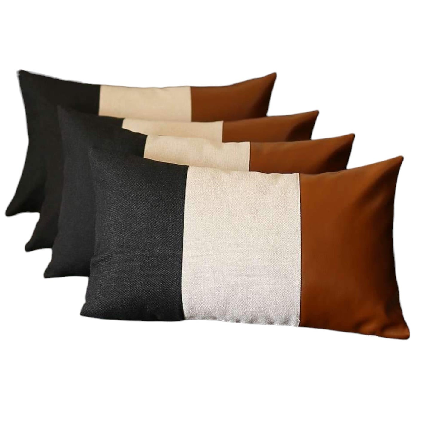 Set Of Four 20" X 12" Black Grey And Brown Polyester Geometric Zippered Pillow