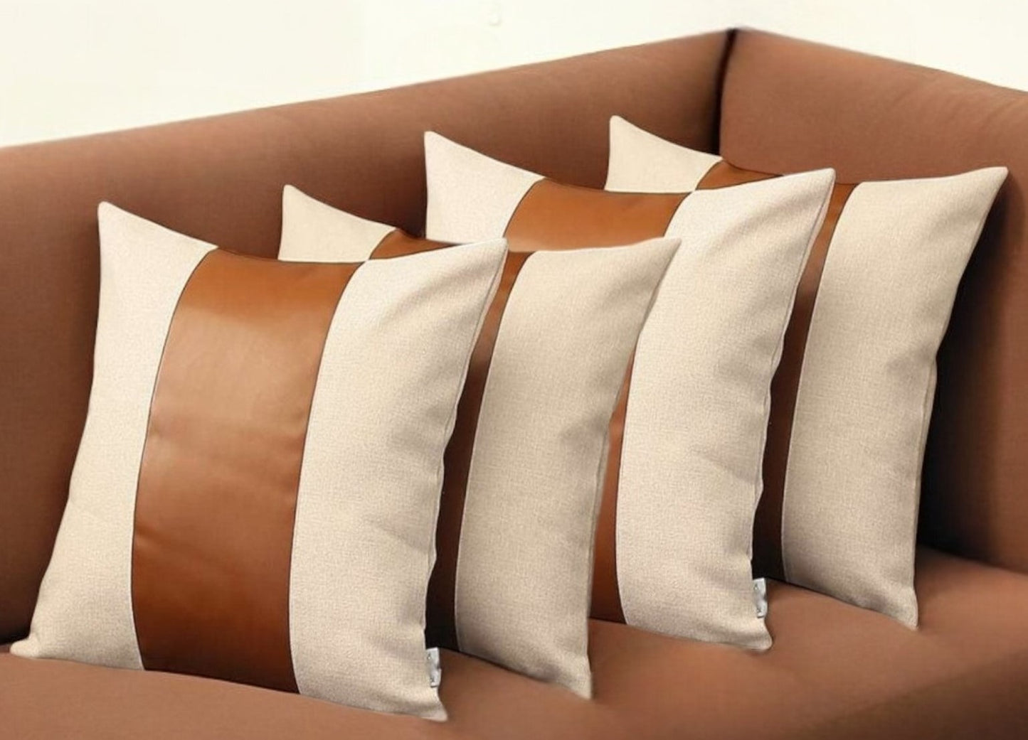 Set Of Four 18" X 18" Grey And Brown Polyester Geometric Zippered Pillow