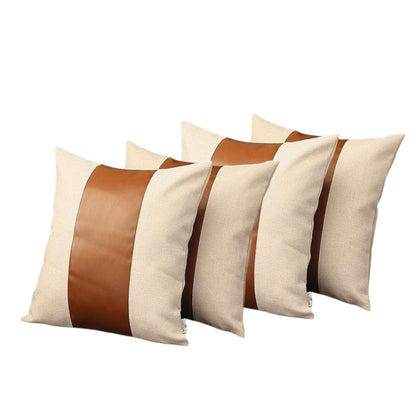 Set Of Four 18" X 18" Grey And Brown Polyester Geometric Zippered Pillow