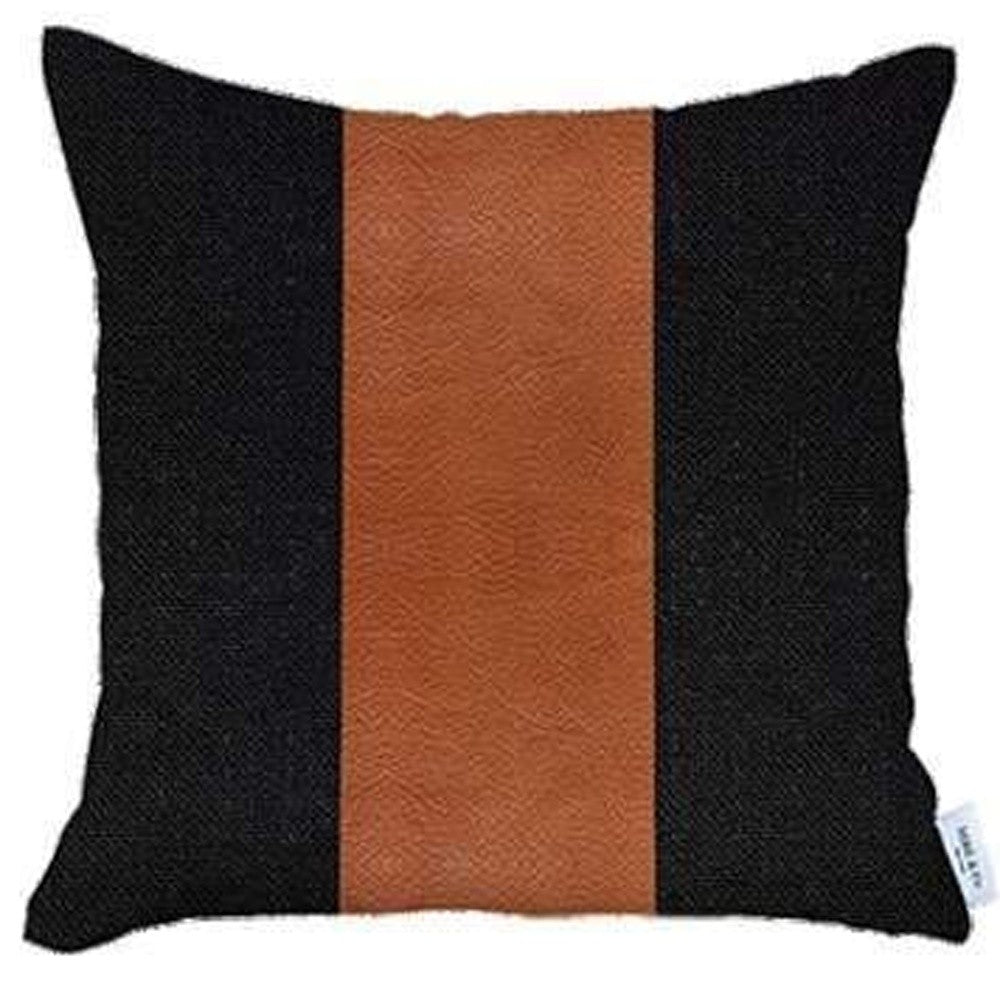 Set Of Four 18" X 18" Black And Brown Geometric Zippered Handmade Polyester Throw Pillow