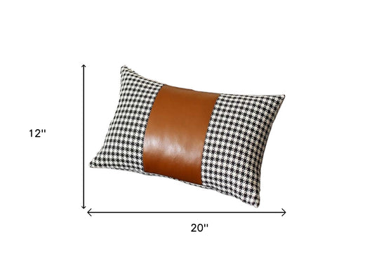 Set Of Four 20" X 12" Black And Brown Polyester Houndstooth Zippered Pillow