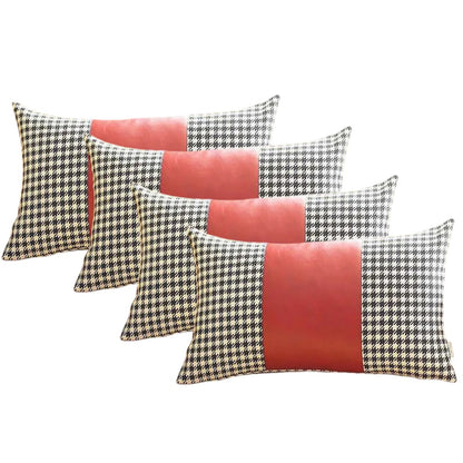 Set Of Four 20" X 12" Black And Red Polyester Houndstooth Zippered Pillow