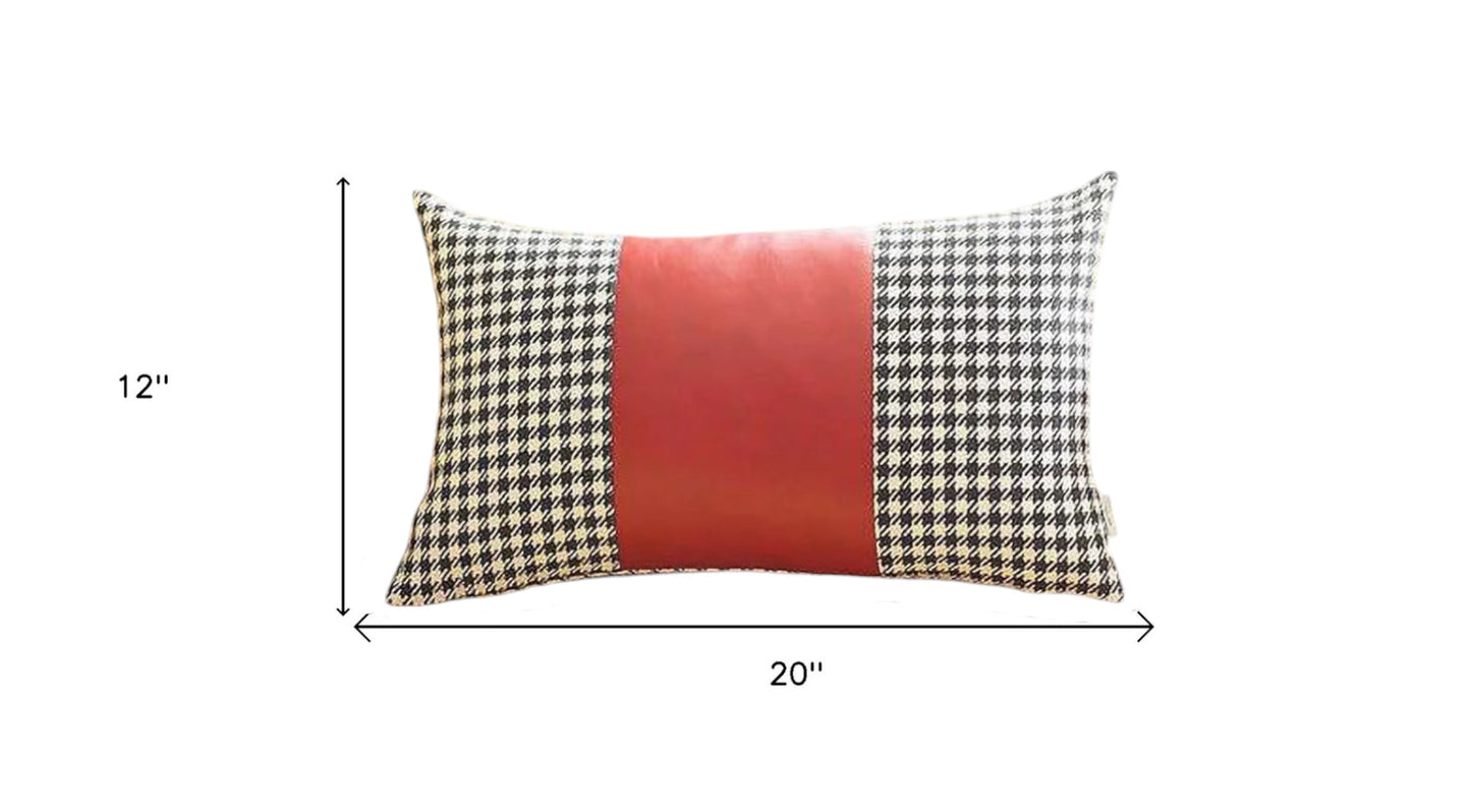 Set Of Four 20" X 12" Black And Red Polyester Houndstooth Zippered Pillow