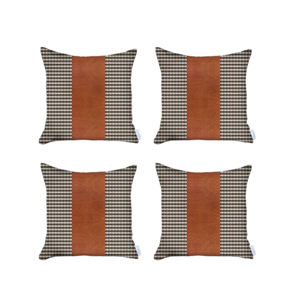 Set of Four 18" Black and Brown Houndstooth Throw Pillows