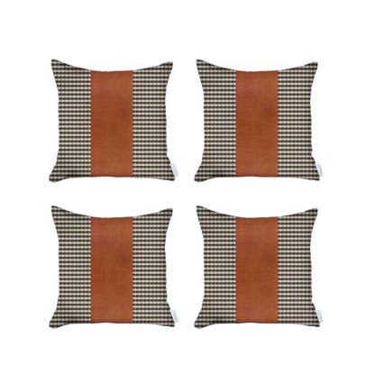 Set of Four 18" Black and Brown Houndstooth Throw Pillows