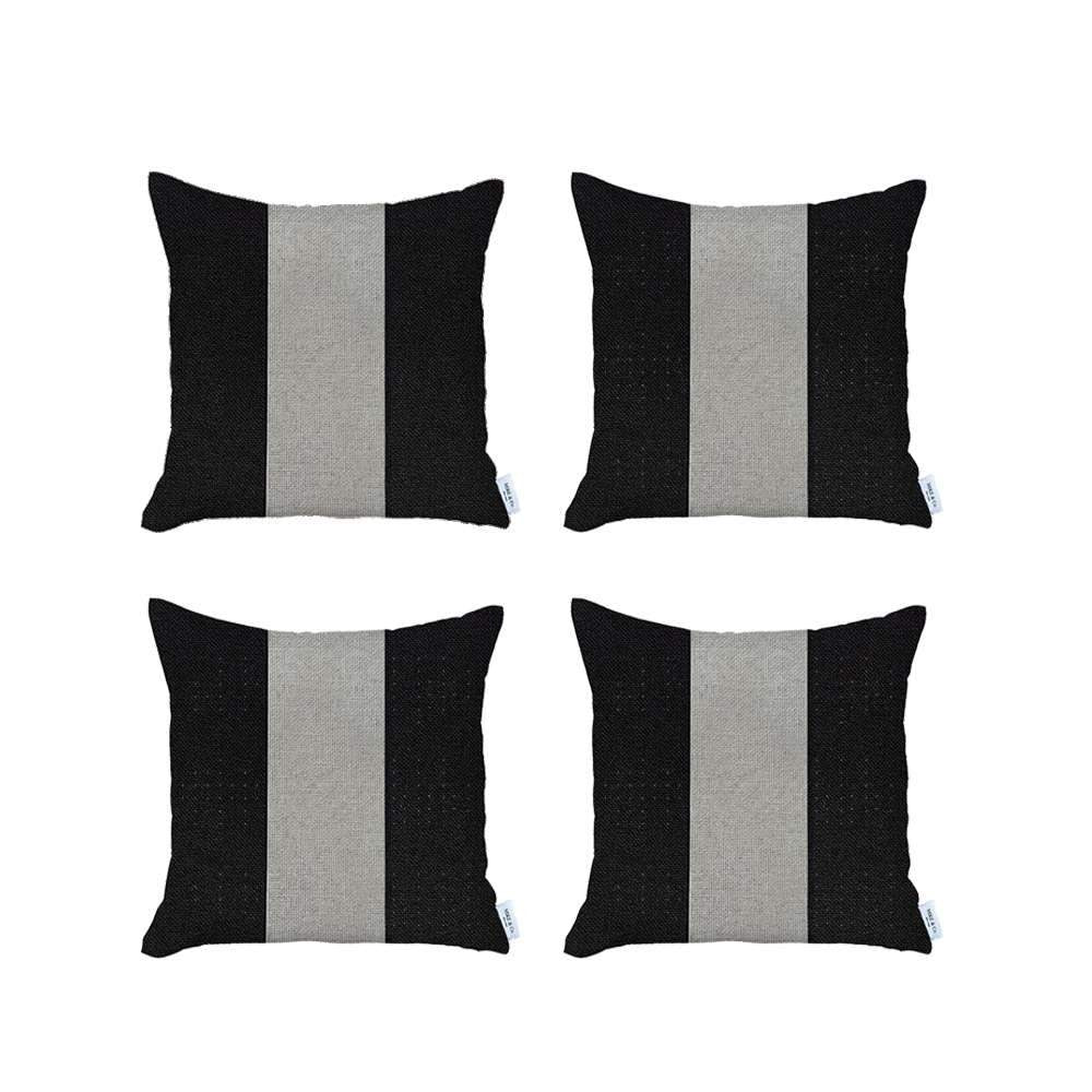 Set Of Four 18" X 18" Grey And Black Geometric Zippered Handmade Polyester Throw Pillow