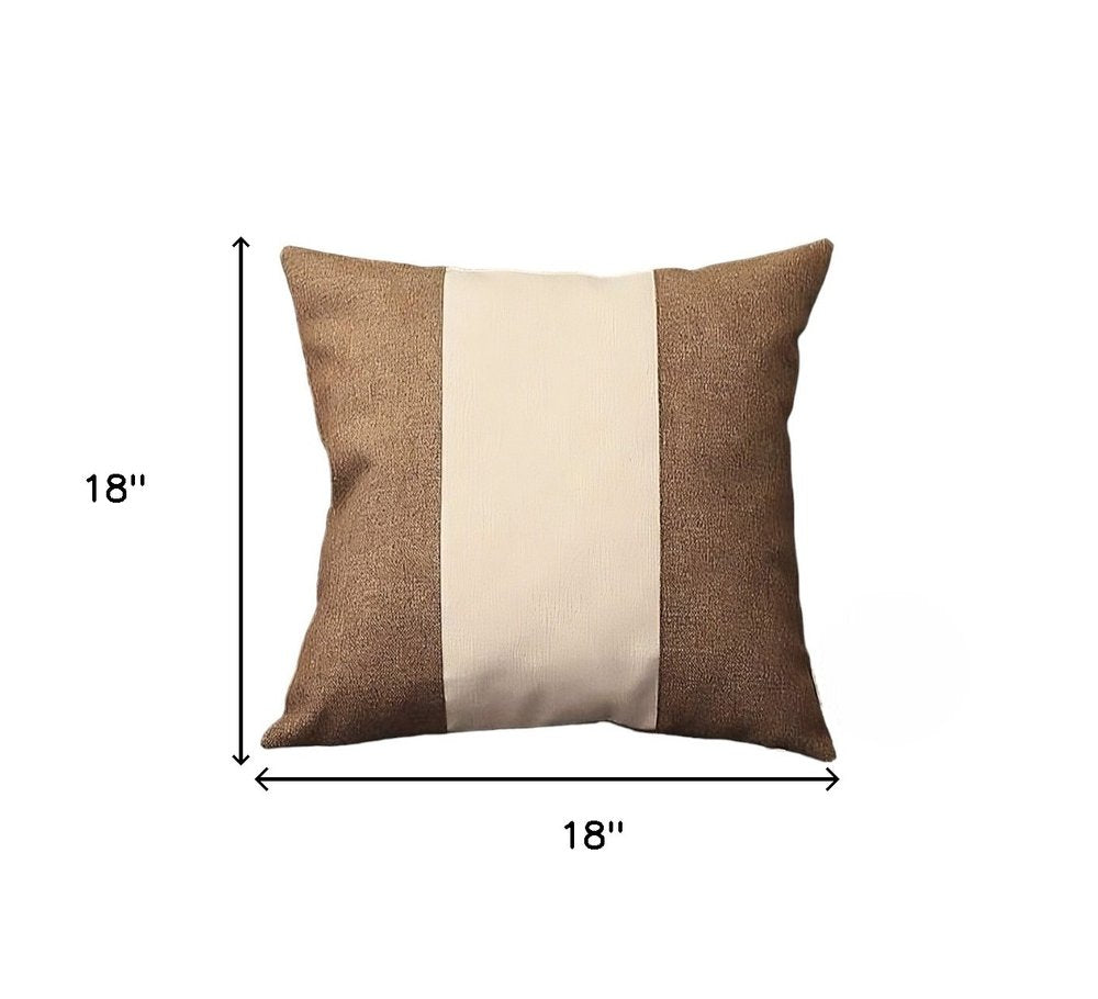 Set of Four 18" Brown and Ivory Color Block Fabric Throw Pillows