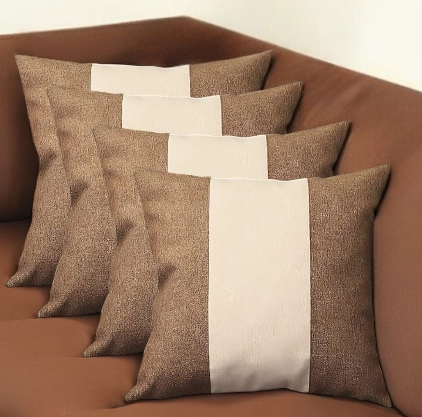 Set Of Four 18" X 18" Brown And Grey Polyester Geometric Zippered Pillow