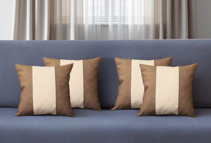 Set of Four 18" Brown and Ivory Color Block Fabric Throw Pillows